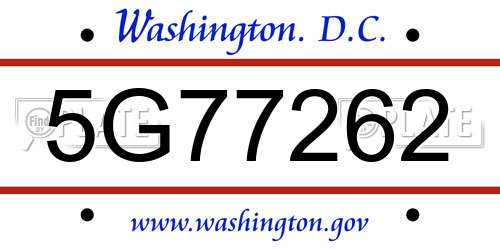 5G77262 District Of Columbia License Plate