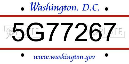 5G77267 District Of Columbia License Plate