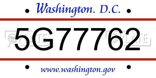 5G77762 District Of Columbia License Plate