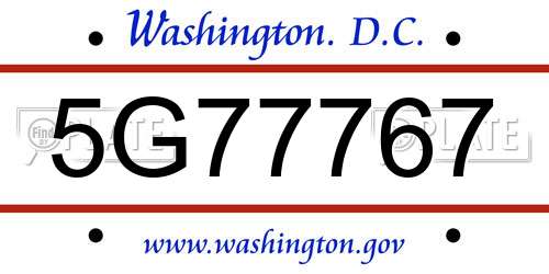 5G77767 District Of Columbia License Plate