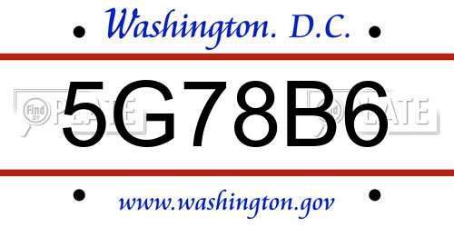 5G78B6 District Of Columbia License Plate