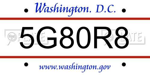 5G80R8 District Of Columbia License Plate