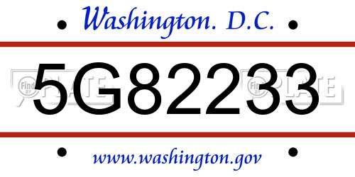 5G82233 District Of Columbia License Plate
