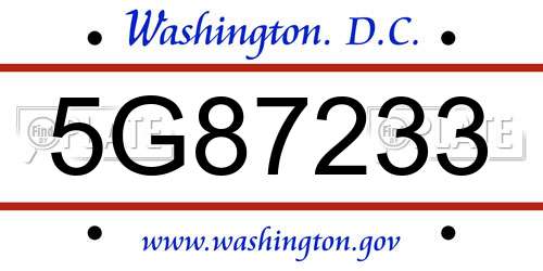 5G87233 District Of Columbia License Plate