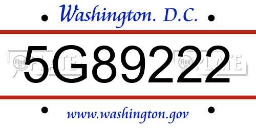 5G89222 District Of Columbia License Plate