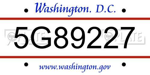 5G89227 District Of Columbia License Plate