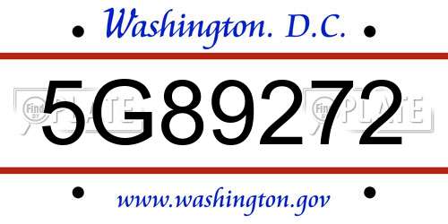 5G89272 District Of Columbia License Plate