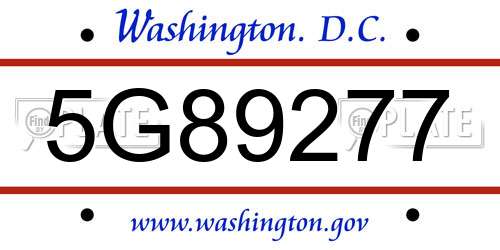 5G89277 District Of Columbia License Plate