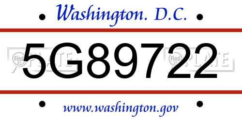 5G89722 District Of Columbia License Plate
