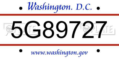 5G89727 District Of Columbia License Plate