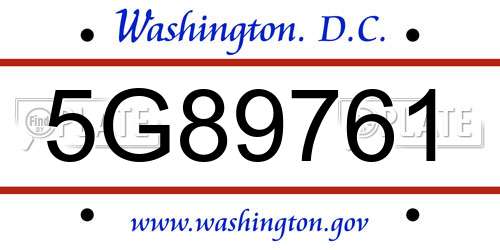 5G89761 District Of Columbia License Plate
