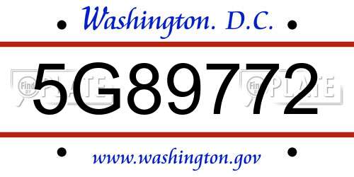 5G89772 District Of Columbia License Plate