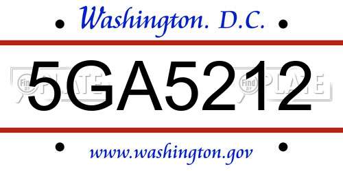5GA5212 District Of Columbia License Plate