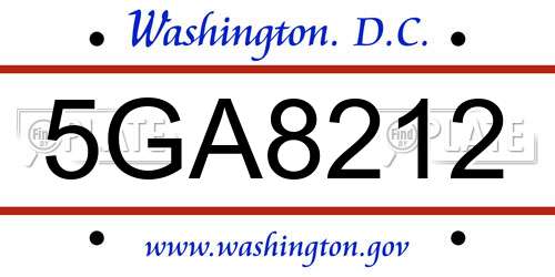 5GA8212 District Of Columbia License Plate