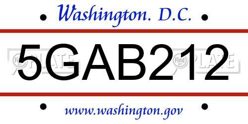 5GAB212 District Of Columbia License Plate
