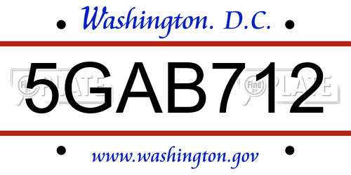 5GAB712 District Of Columbia License Plate