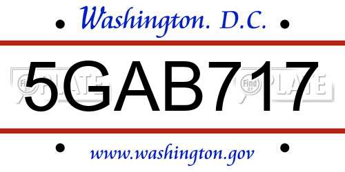 5GAB717 District Of Columbia License Plate