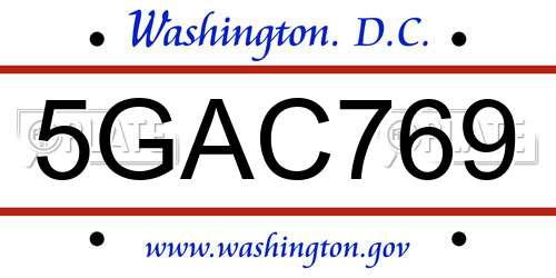 5GAC769 District Of Columbia License Plate