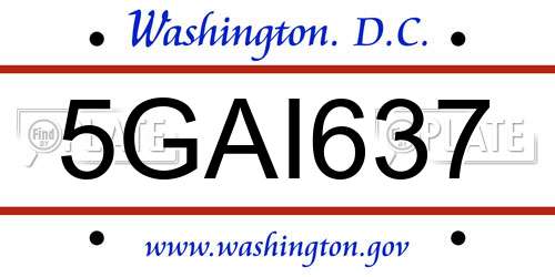 5GAI637 District Of Columbia License Plate