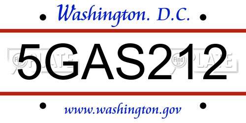 5GAS212 District Of Columbia License Plate