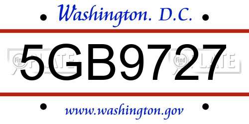 5GB9727 District Of Columbia License Plate