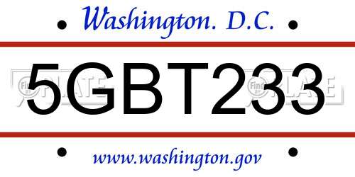 5GBT233 District Of Columbia License Plate