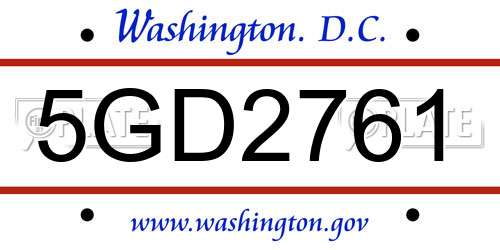 5GD2761 District Of Columbia License Plate