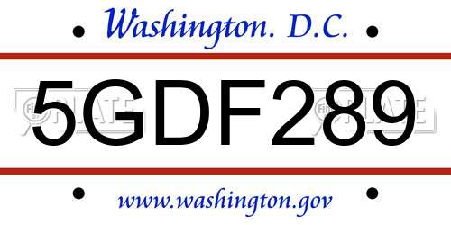 5GDF289 District Of Columbia License Plate
