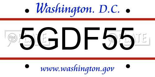 5GDF55 District Of Columbia License Plate