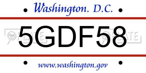 5GDF58 District Of Columbia License Plate