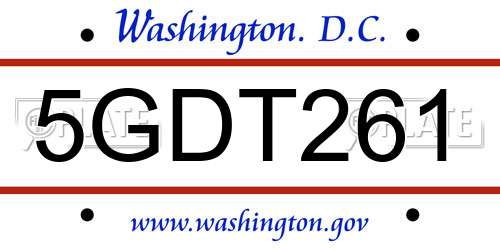 5GDT261 District Of Columbia License Plate