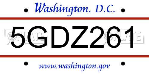5GDZ261 District Of Columbia License Plate