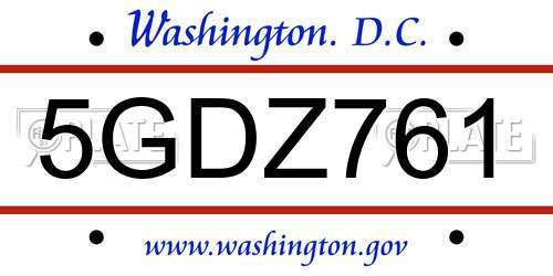 5GDZ761 District Of Columbia License Plate