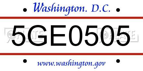 5GE0505 District Of Columbia License Plate