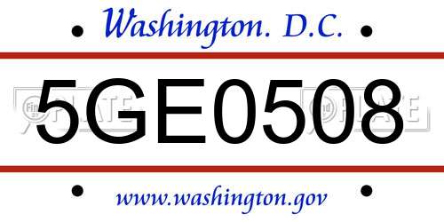 5GE0508 District Of Columbia License Plate