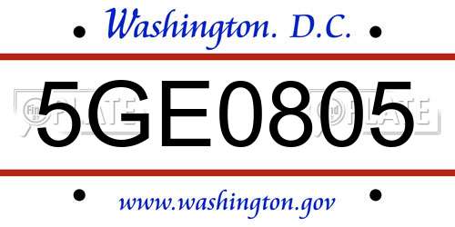 5GE0805 District Of Columbia License Plate