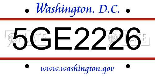 5GE2226 District Of Columbia License Plate