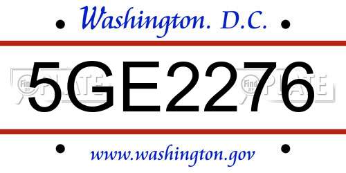 5GE2276 District Of Columbia License Plate
