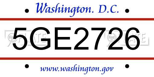 5GE2726 District Of Columbia License Plate