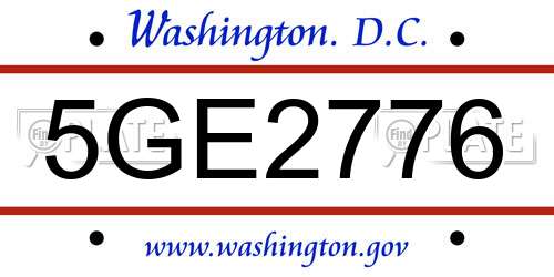 5GE2776 District Of Columbia License Plate