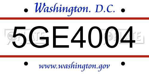 5GE4004 District Of Columbia License Plate