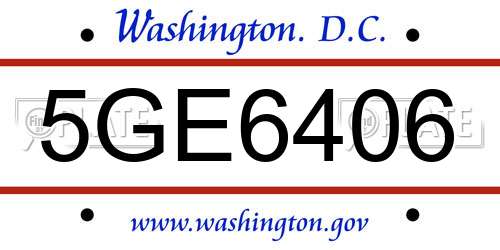 5GE6406 District Of Columbia License Plate