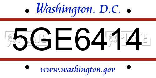 5GE6414 District Of Columbia License Plate