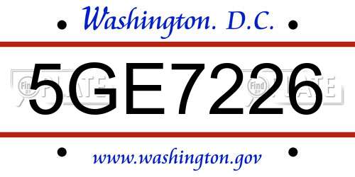 5GE7226 District Of Columbia License Plate