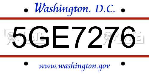 5GE7276 District Of Columbia License Plate