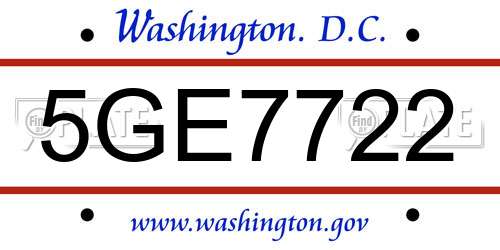 5GE7722 District Of Columbia License Plate