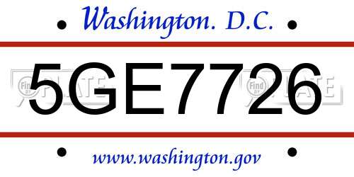 5GE7726 District Of Columbia License Plate