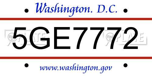 5GE7772 District Of Columbia License Plate