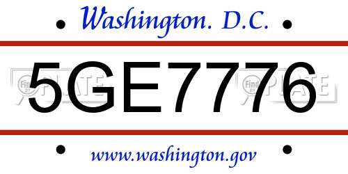 5GE7776 District Of Columbia License Plate