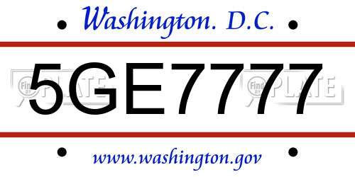 5GE7777 District Of Columbia License Plate